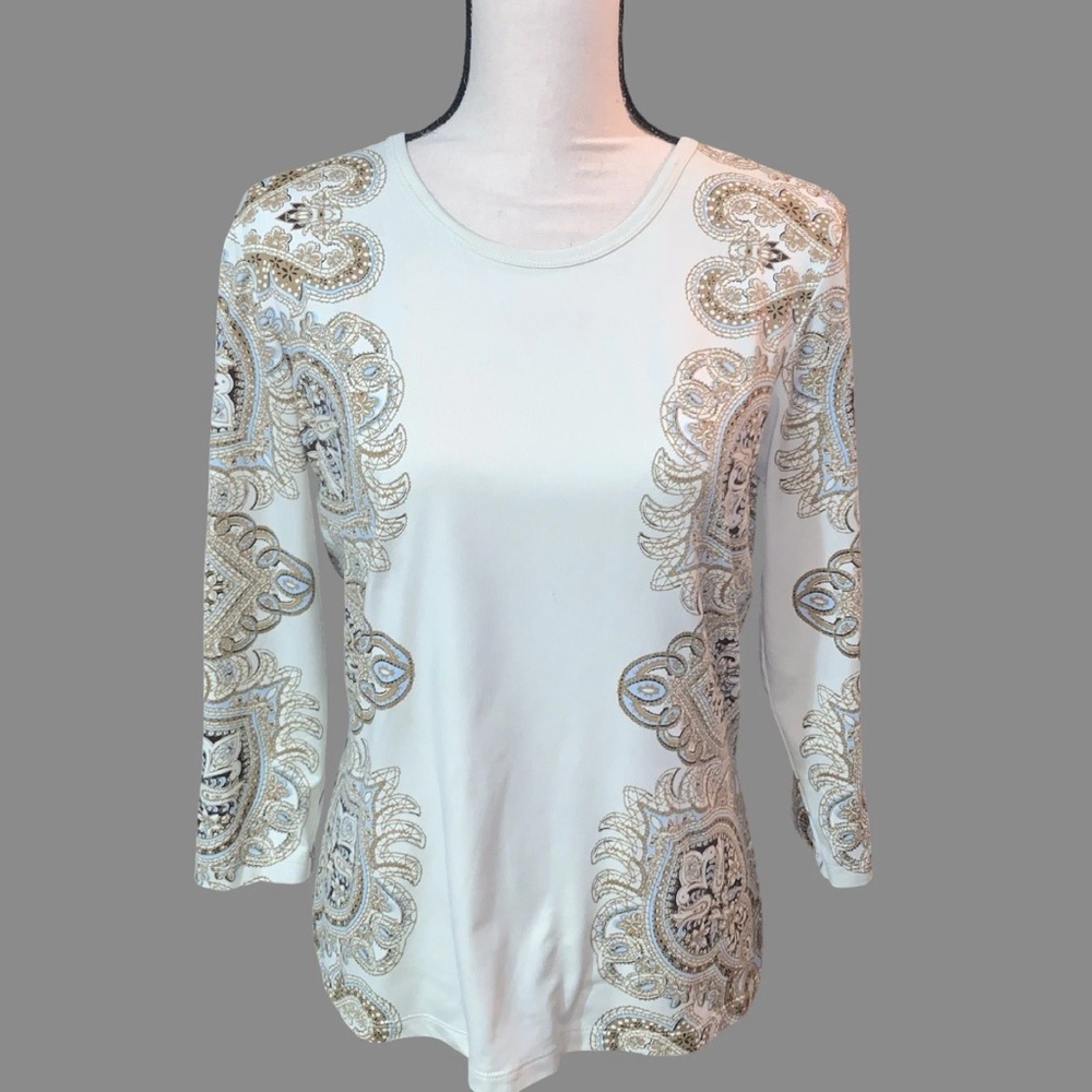 J. McLaughlin catalina cloth Cream Paisley 3/4 Sleeve Top boho spring feminine